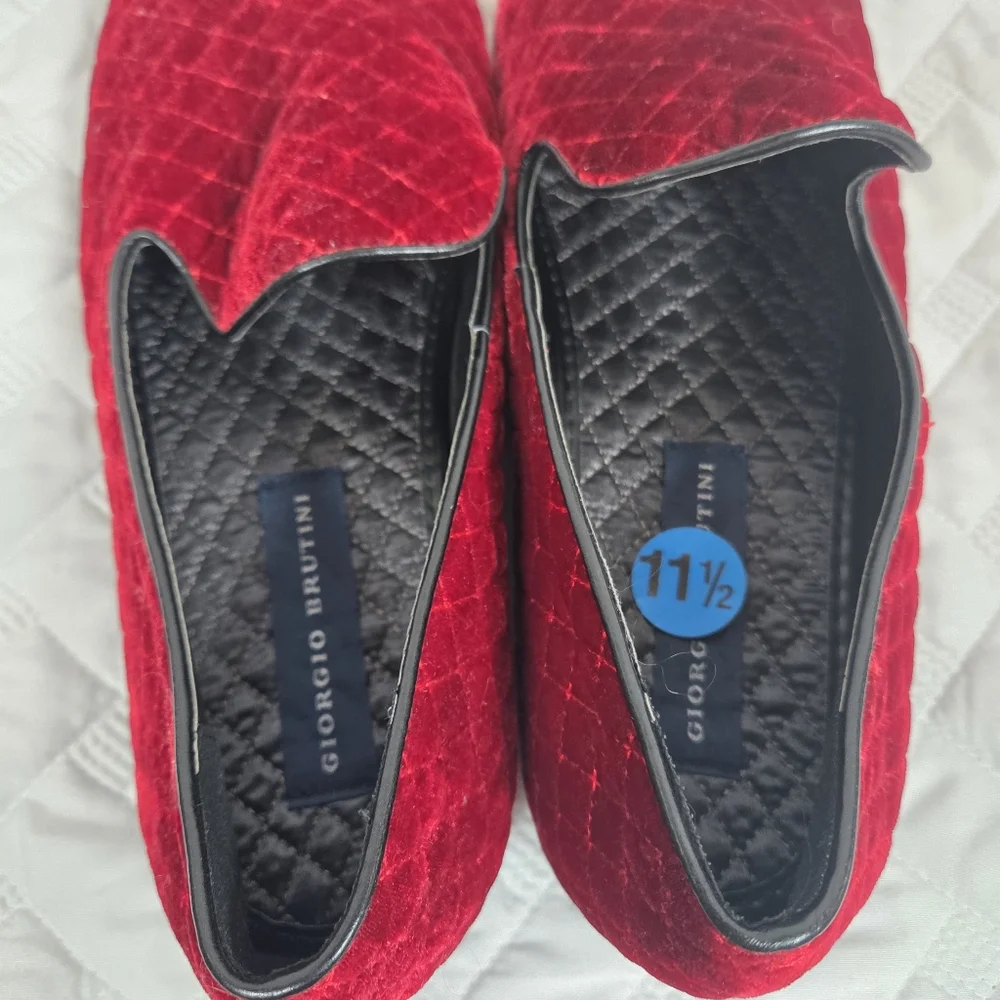 Giorgio Brutini Chatwal Red Velvet Diamond Stitched Loafer Slippers Men 11,5
